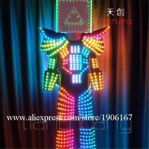 Full Color LED Luminous Tron Robot Stilt Walkers Costumes Clothing Programmable Led Light Up Stage Performance Props Led Clothes