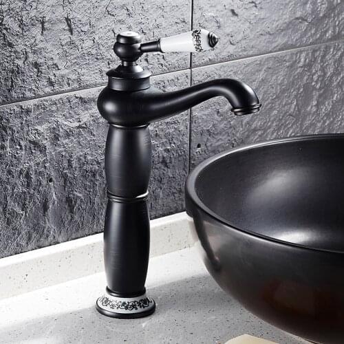 Bathroom Faucet Sink Vessel Single Handle Basin Mixer Tap Lavatory Faucets Tall Body Oil Rubbed Bronze with porcelain