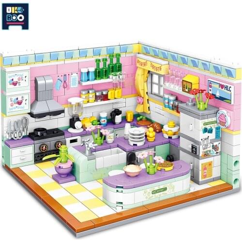UKBOO 595PCS Girls Playing House kitchen Micro Building Blocks DIY City MINI Educational Diamond Bricks Toys For Children