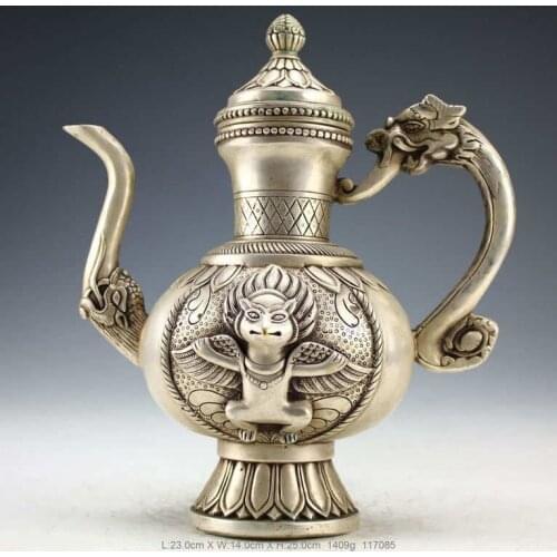 Oriental Vintage Handwork Silver Copper Dragon Teapot