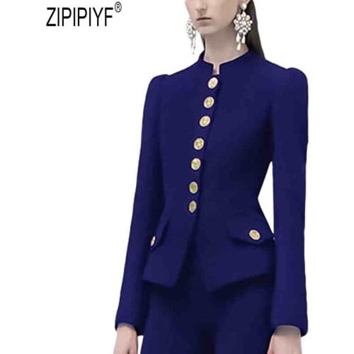Plus Size 2018 Autumn Winter fashion streetwear women pants suits long sleeve single Breasted blazer and trousers suits C3192