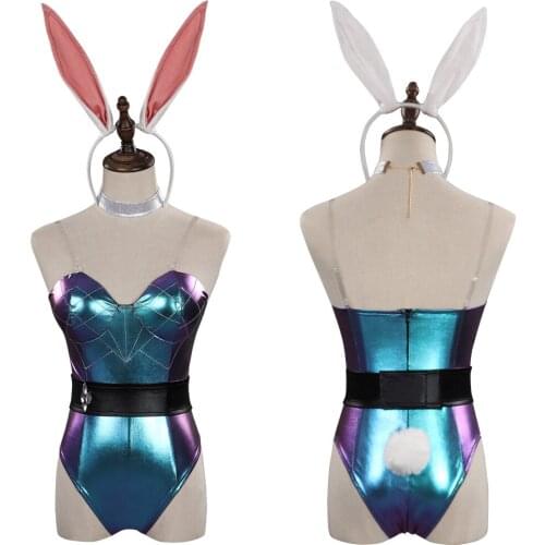 LoL Akali Cosplay Costume Female One Piece Bodysuit Kawaii Rabbit Ears Jumpsuit Outfit For Women Girl