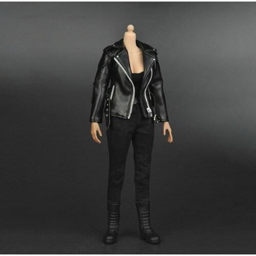 1/6 PU Leather Female Jacket Coat Clothes Black Tops Model Fit 12'' Female Action Figure Body