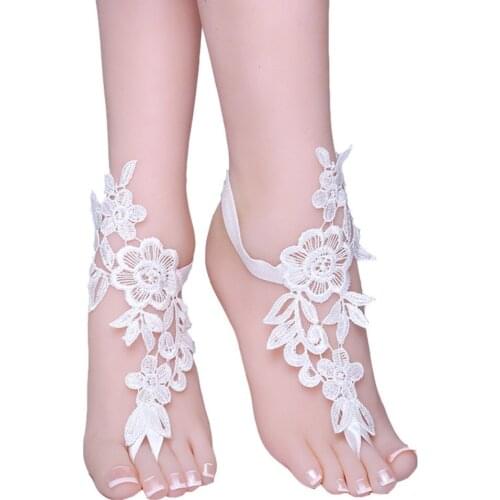 1 Pair Lace Wedding Barefoot Sandals Anklets Shoes With Toe Sandbeach Bridal Beach sunbathing 2020