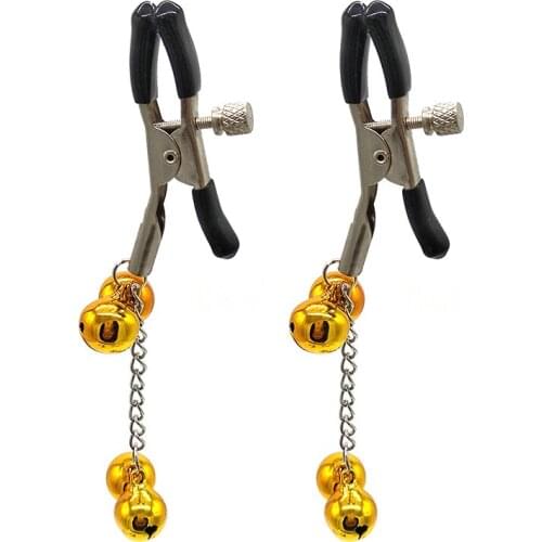 1 Pair Metal cilp on Nipple Clamps With FourGolden Bells Flirting Teasing Sex Flirt Bondage Kit Slave Exotic Accessories
