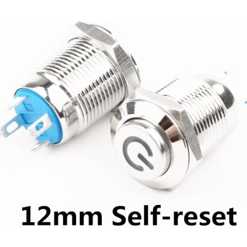 1pc Car Compurter 12mm 3V 5V 12V 220V High Head Angel Eye LED Power Momentary Push Button Switch Self-reset Metal Switch NO