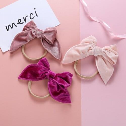 1pc/lot New Velvet Bows Nylon Headband,Girls Kids Velvet Bow Headband Hair Accessories Hairpins Baby Hair Bow Elastic Hairbands