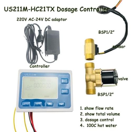 100C US211M-HC21TX Dosage Machine Quantitative Controller Water Flow Meter Sensor Reader with USC-HS21TX 1-30L/min 24V Displayer