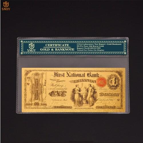 1875 American Collectibles Gold Banknote $1 Dollar In 24k Gold 999999 Money Banknote With COA Frame