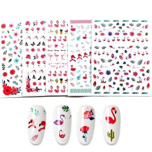 2021 Summer Flower Flamingo Nail Stickers 3D Design Adhesive Slider Wraps Manicure Nail Art Decoration Decals