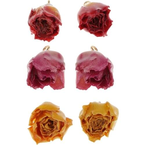 6 Pieces Resin Dried Flower Rose Charms Pendant Embellishments Diy