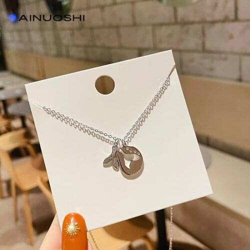 AINUOSHI New Exquisite Fish Tail Pendant Necklace Trendy 925 Sterling Silver Animal Necklace for Women Gift Jewelry Choker