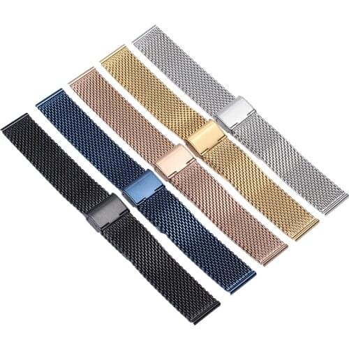 Shark Mesh Milanese Watchband 18MM 20MM 22MM 24MM Black Rose gold silvery Golden blue Men Stainless Steel metal watch straps