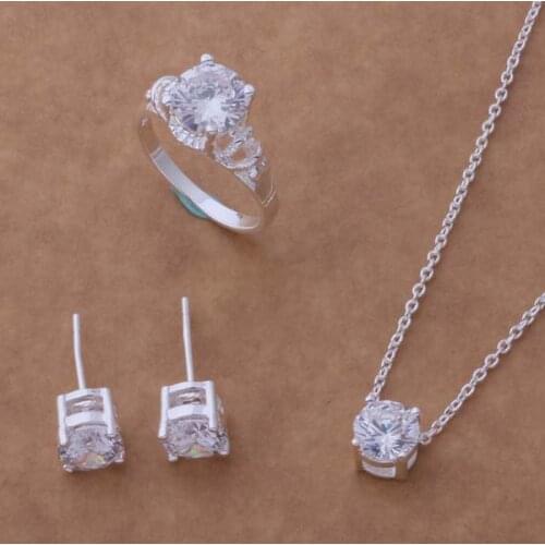 AS045 Hot Sell Lucky Silver Color Jewelry Sets For Women Jewelry Sets Earring 183 + Necklace 586 + Ring 083 /dkpambwa Bejajvqa