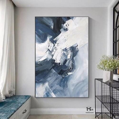 Large Navy Blue Abstract Painting Texture Canvas Abstract Painting Original Minimalist Painting Living Room Canvas Wall Art