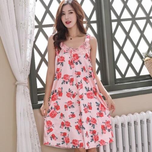 Plus Size M-5XL Women Nightgowns Silk Sleepshirts Sexy Sleepwear Nightdress New Summer Dress