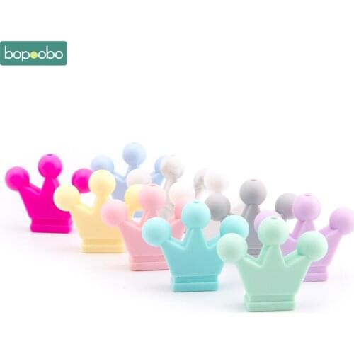 Bopoobo 10PC Silicone Beads Baby Crown Teether Sensory Chewing Toy DIY Crafts Beads Infant Toys Necklace Pendant Baby Product