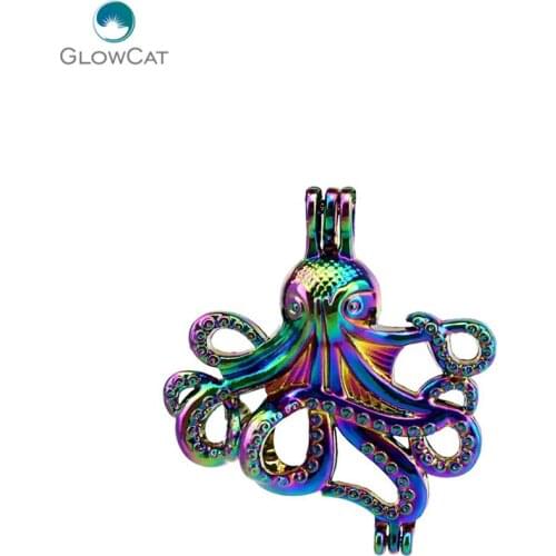 C184 5pcs/lot Rainbow Color Ocean Jellyfish octopus Cage Pendant Pearl Locket Fairytale Party Essential Oil Diffuser