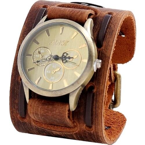 Watch for Men Vintage Cow Leather Bracelet Retro Sport Punk Watches Men Women Wrist Watches Casual Quartz Watch Relogio Feminino
