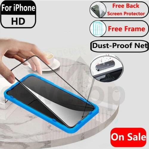 Free Frame Dust-Proof Full Cover Tempered Glass For iPhone 12 11 Pro max X XR ixs max 7 8 Plus SE HD Screen Protector i12 mini