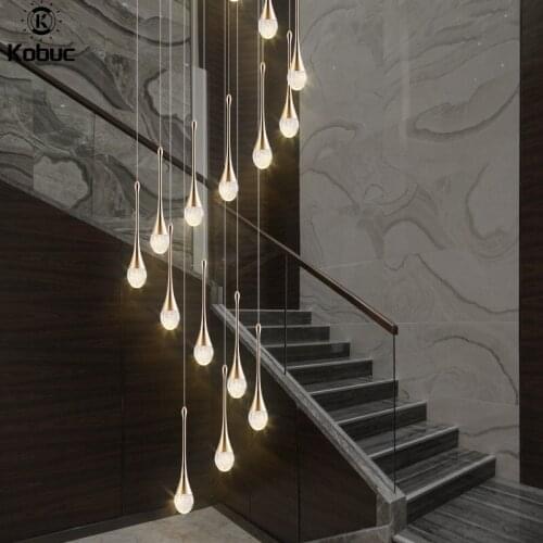 Kobuc Modern nordic Long Cable Pendant Lighting Lamp Lustre Crystal Bubble Kitchen Villa Living Room Staircase LED Hanging Lamp