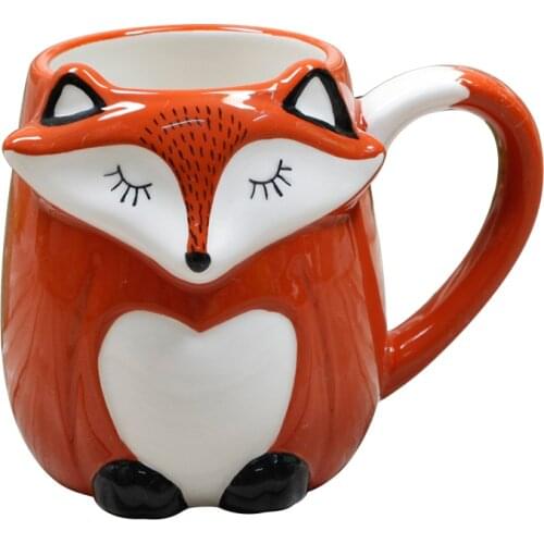 500ML Cute Animal 3D Fox Coffee Cup Large Capacity Hand Painted Cartoon Ceramics Breakfast Milk Mug Free Shipping