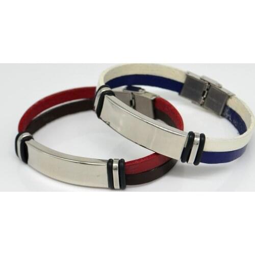 Stainless Steel Clasps Bracelets Double Color Leather Wristbands Fashion Jewelry