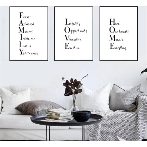 Love Home Family Quotes Canvas Painting Black White Wall Art Posters and Prints Minimalist Picture Living Room Home Decor