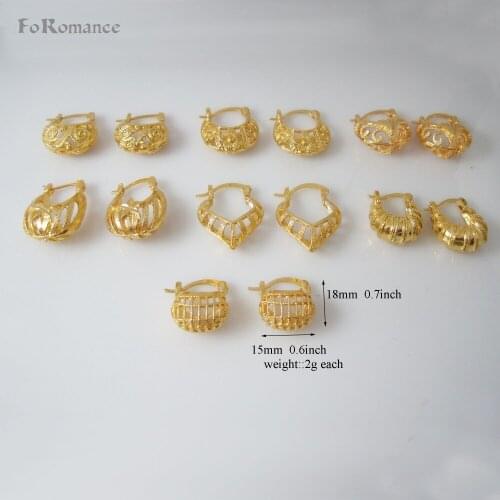 MIN ORDER is 10$ can mix design/SEVEN STYLES GREAT CARVED - YELLOW GOLD GP HOOP TALL ABOUT 20MM 0.79" EARRING HEART STAR FLOWER