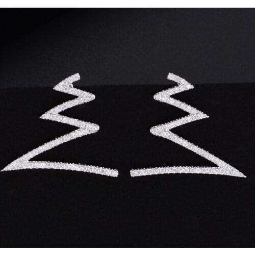 Blachette Fashion Womens Unique Geometry Polyline Full Cubic Zirconia CZ Earrings For Bridal Engagement Daily Gathering Jewelry