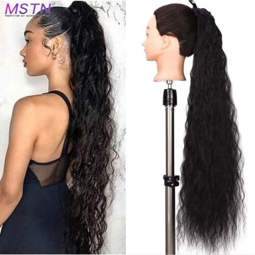 MSTN Synthetic Long Kinky Curly Wrap Around Clip In Ponytail Hair Extension Ombre Heat Resistant Pony Tail Fake Hair Extensions