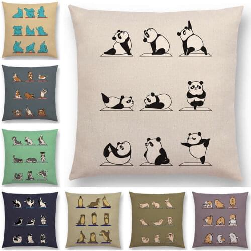 Newest Animals Yoga Funny Cartoon Prints Cushion Cover Alpaca Bunny Dachshund Bull Terrier Hippo Dogs Panda Sofa Pillow Case