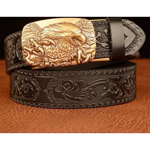 Factory Outlet New Arrivel Eagle Pattern Buckle Belt for Men Luxury Genuine Leather Belt Men Waistband Strap Tang Grass Pattern