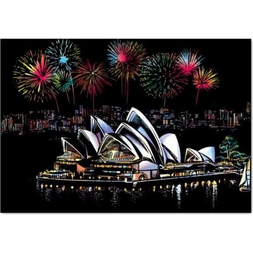 Sydney Opera House Scratch Night View Poster Sticker Deluxe Erase Black Scratch World Map Scratch Foil Layer Coating Painting