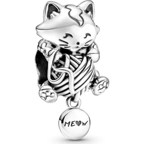 2021 New Autumn Charm S925 Sterling Silver Kitten Yarn Ball Charms Pendant Fit Bracelets And Necklace DIY Accessories