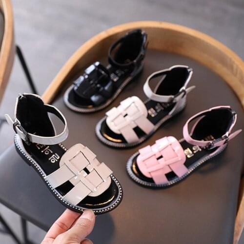 2021 Summer Girls Shoes Gladiator Sandals Ankle Strap Beach Shoes For Kids Back Zip Open Toe Roma Baby Children sandalias Black