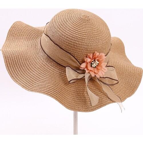 New Style Big Rim Sun Hat Beach Flower Spring Summer Ladies Straw Hat Outdoor Sun Protection Fungus Beach Hat Wholesale