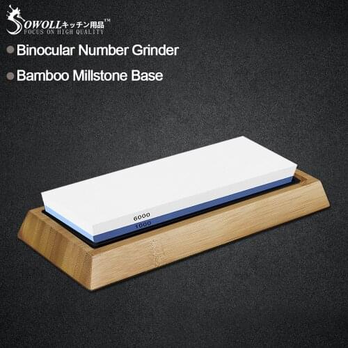 Sowoll Sharpening Stone 2 Side Grit 1000/6000 Whetstone Kitchen Knife Sharpener Whetstones NonSlip Bamboo Base 240/800 400/1000