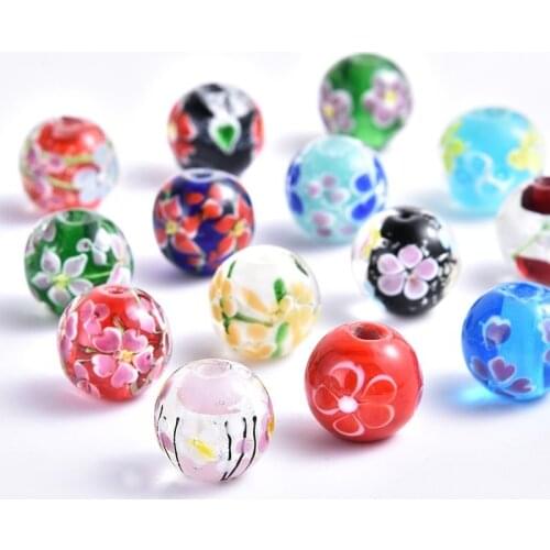 Handmade Inner Flower Glass Beads Glass Color Flower Ball Color Light Ball Fashion Bracelet Ornament Accessories