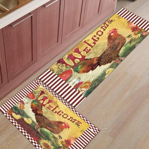 Rosette Rooster Chick Vintage Kitchen Mat Modern Bathroom Anti-slip Area Rugs Living Room Hallway Carpet Doormat