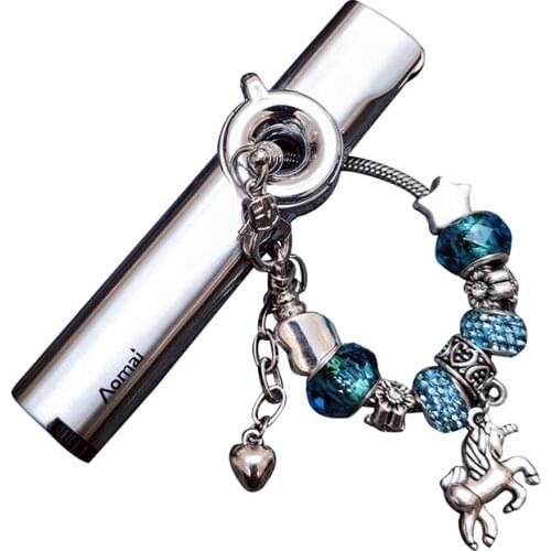 Lighter No Gas) Ladies Cute Lighter Windproof Torch Lighter Luxury Diamond Decoration Inflatable Gas Lighter Exquisite Charm