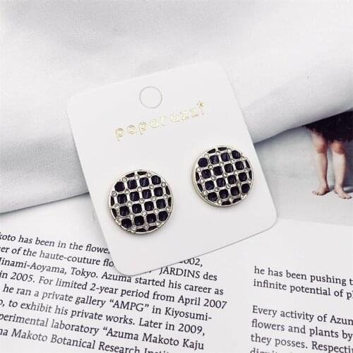 Female Retro Round Stud Earrings Vintage Gold Color Wedding Jewelry Contracted White Drops of oil Stone Earrings For Women