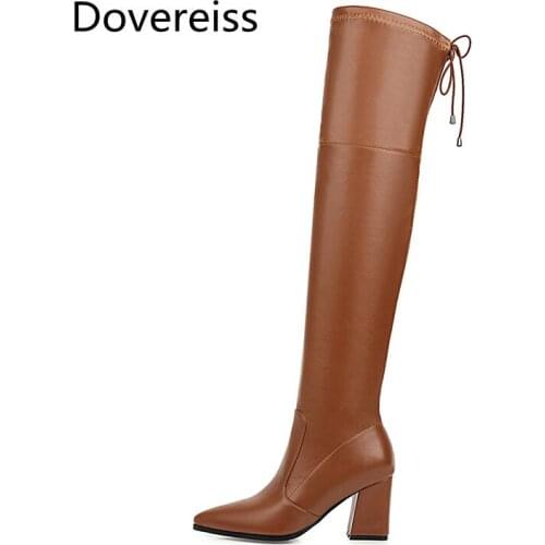 Dovereiss Fashion Womens Shoes Winter Sexy Elegant silver brown Ladies Boots Over the knee boots Chunky heels Mature 31-46