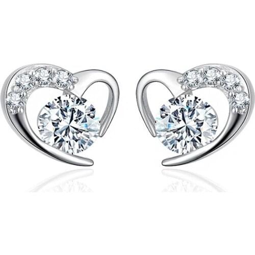 Wholesale 12 pairs Love Heart Stud Earrings Transparent Purple Zirconia Earring Fashion Party Jewelry Gift for Women Girl