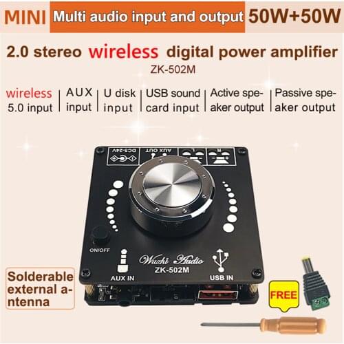 ZK-502M Mini Bluetooth-Compatible 5.0 Power Audio Amplifier Board 50WX2 Stereo Music AMP Amplificad Home Theater AUX USB