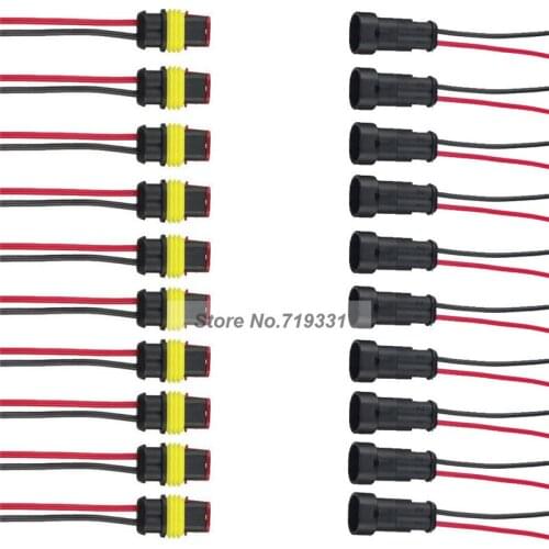 10 Kit 2 Pin Way Car Waterproof Electrical Connector Plug with Wire AWG
