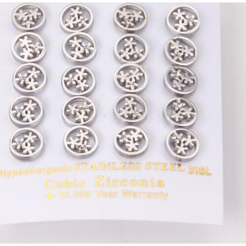 10 Pairs Wholesale Earring Sets Women Fashio Flower Crystal Stud Earrings Stainless Steel Women Girls Piercing Jewelry Party