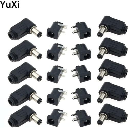 10pcs 5.5*2.1 5.5*2.5 mm Black DC Power Jack Plug Socket Charging Connectors Male Female Dock Supply PCB Mount Terminal
