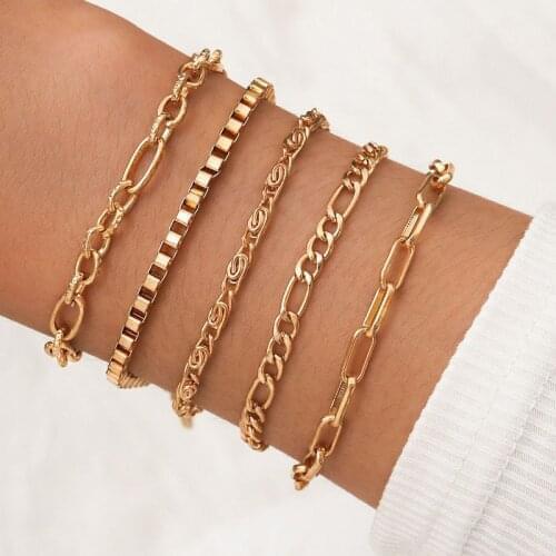 5 pcs/set Gold Color Link Chain Charm Bracelets for Women Simple Chain Braclets Girls Wristband Fashion Bracelets Woman 2020