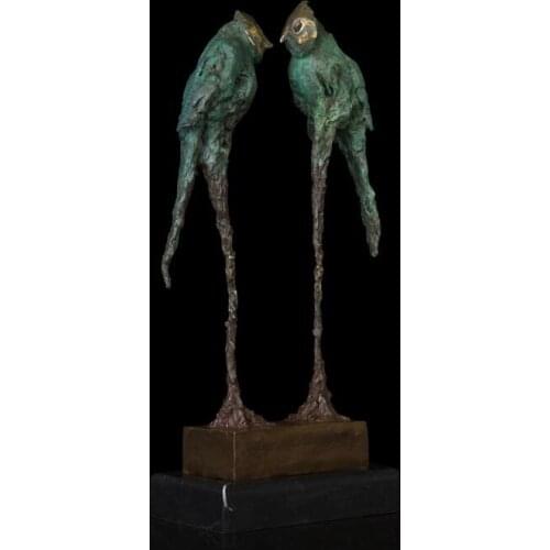 52 CM Western Art Deco Bronze Two Bird Poll Parrot Animal Abstract Art Sculpture